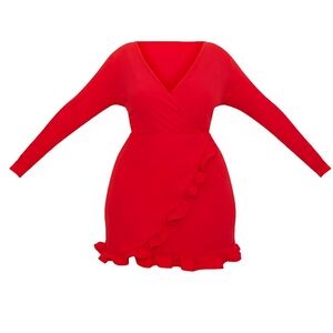 PrettyLittleThing Red Wrap Dress